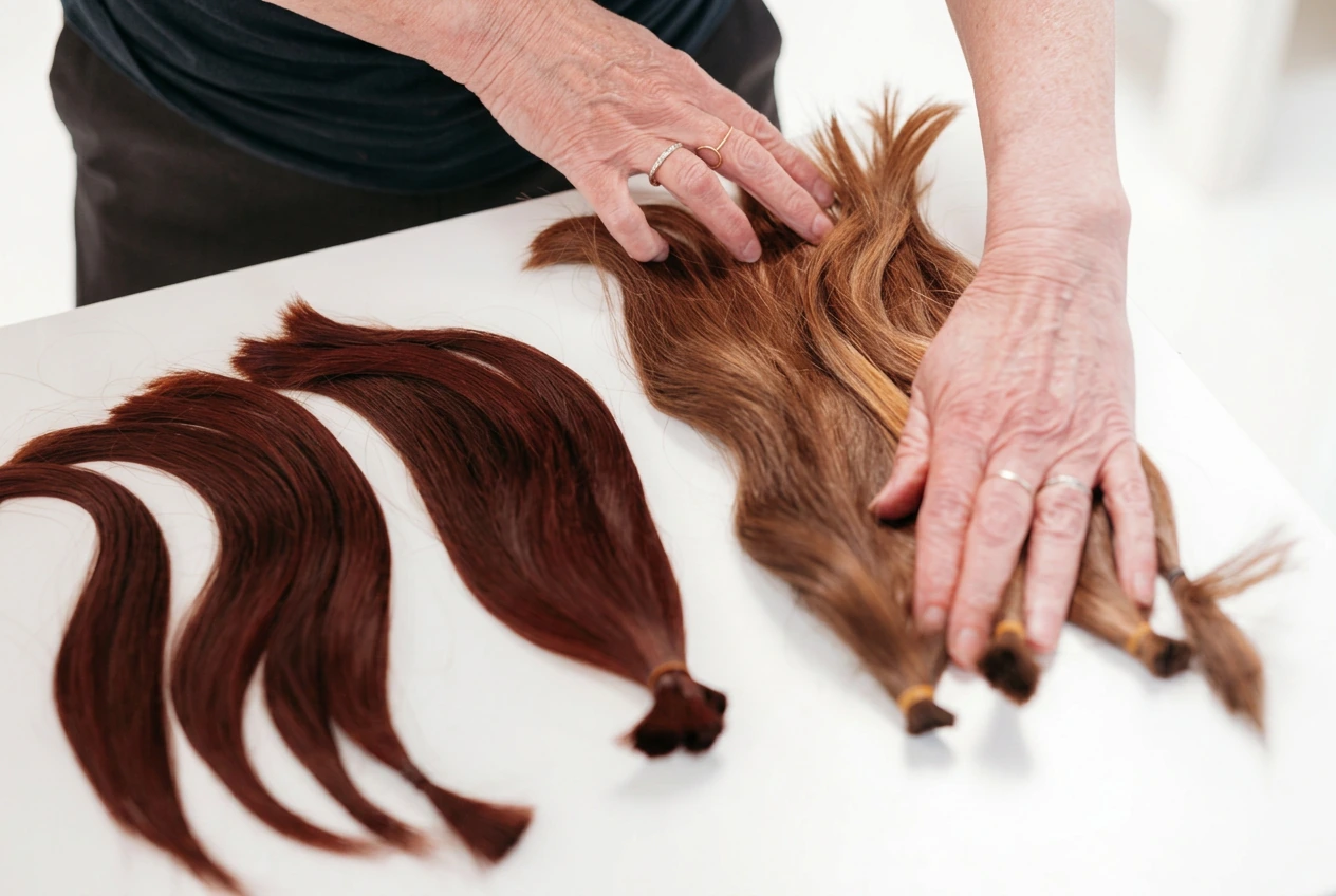 Het zorgvuldig afknippen van haar voor een haarwerk